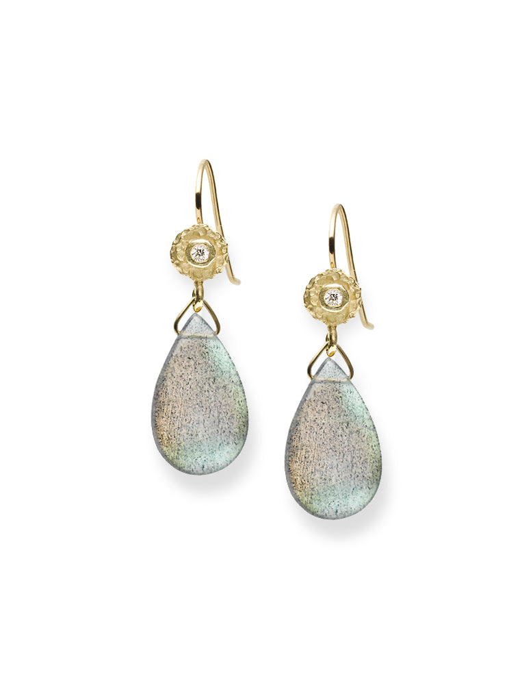 Diamond Dot and Labradorite Drop Earrings