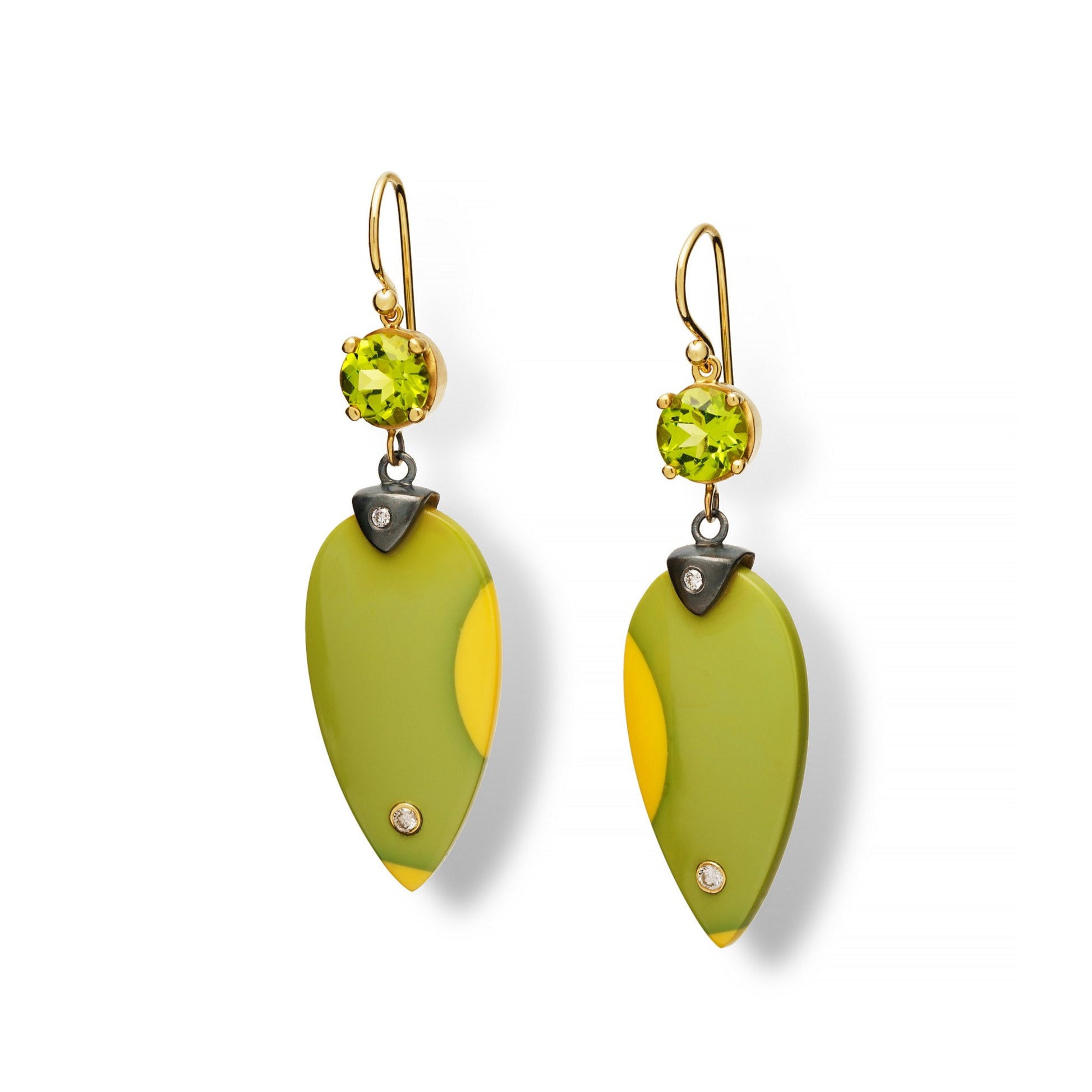 Peridot, Diamonds and Vintage Billiard Ball Earrings