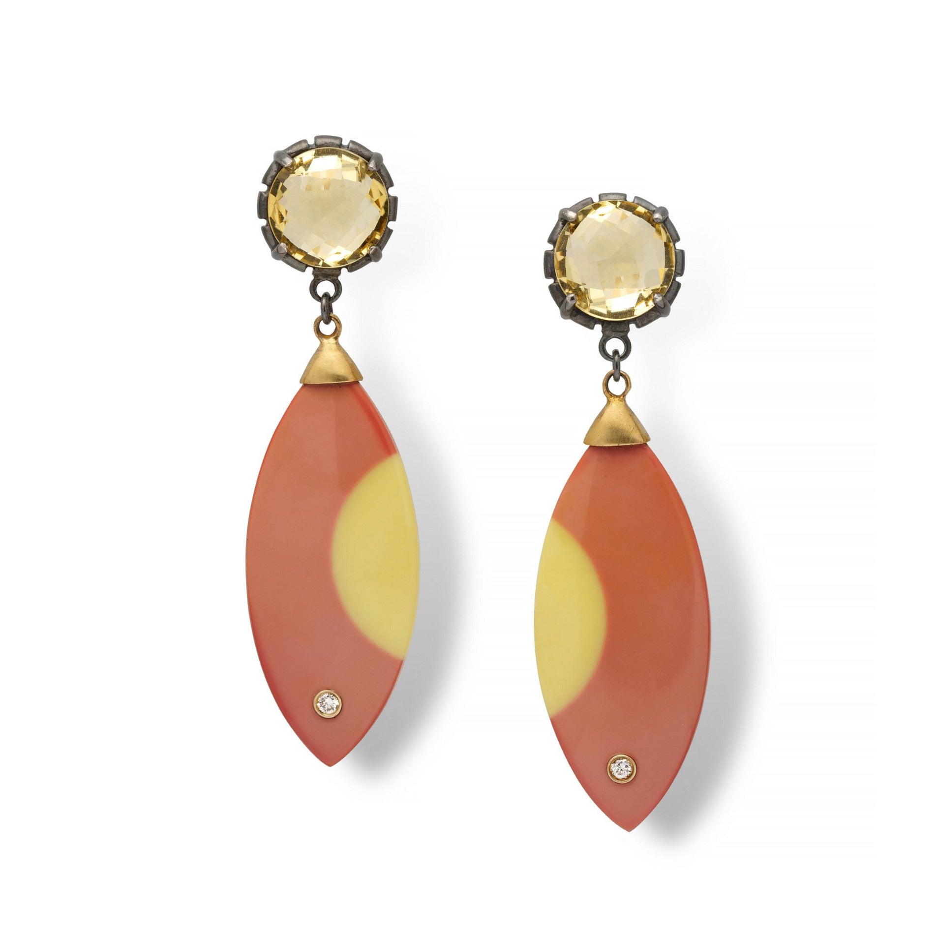 Lemon Quartz and Vintage Billard Ball Earrings