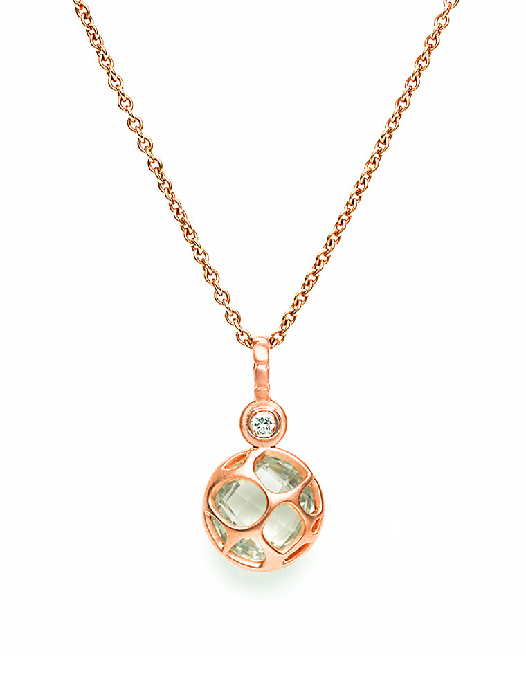 Rose Gold, Green Quartz & Diamond Pendant