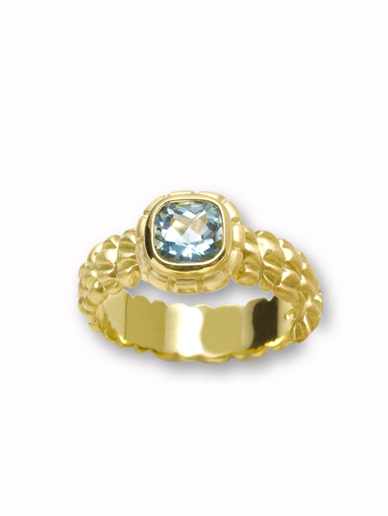 Cushion Cut Aquamarine and Alligator Texture Ring