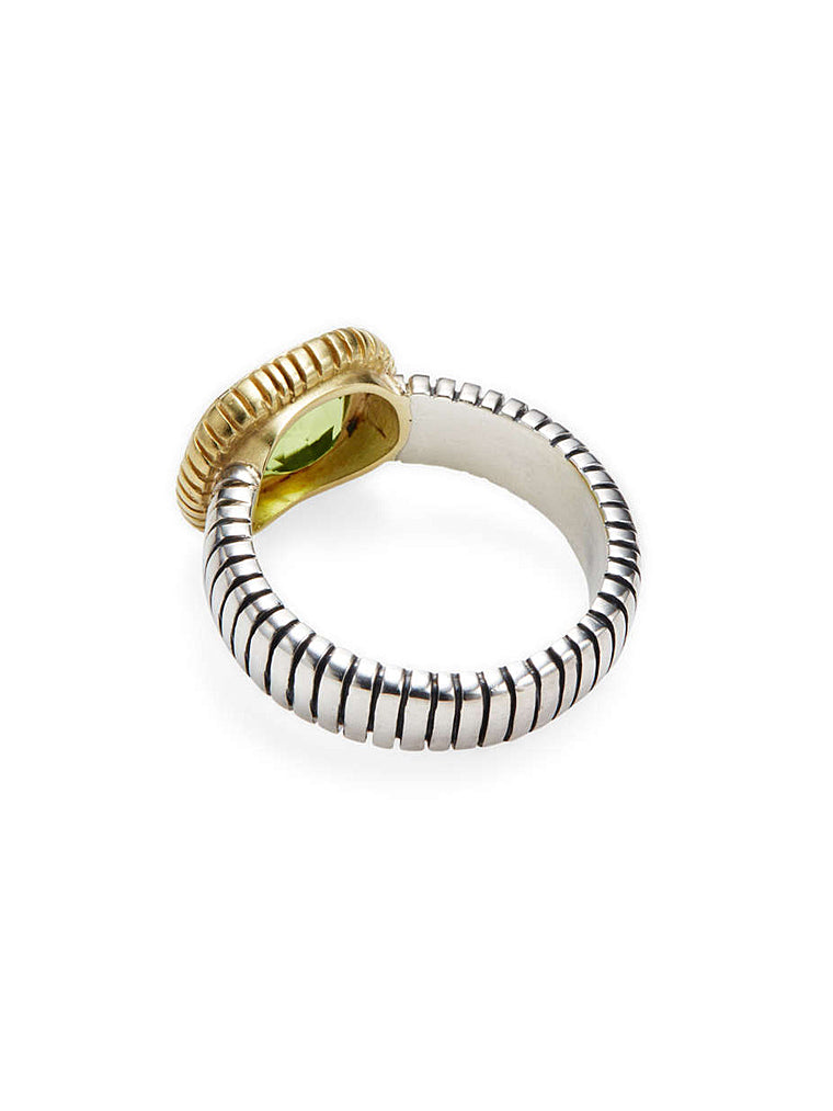 Checkerboard Cut Peridot Stripe Ring