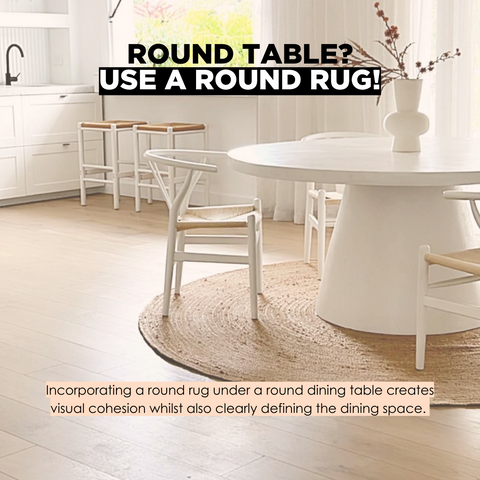 Pick a round rug for a round dining table to achieve maximum cohesion of your space