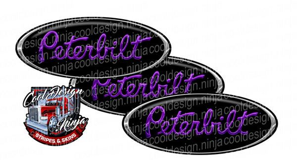 Black Chrome and Purple Peterbilt Emblem Skins