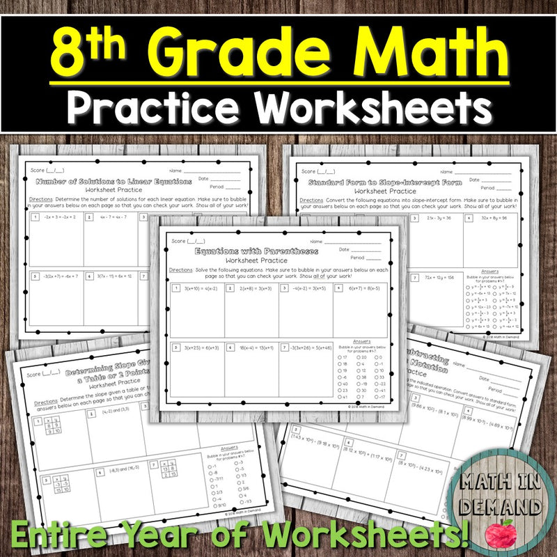8th Grade Math Worksheets - Math in Demand