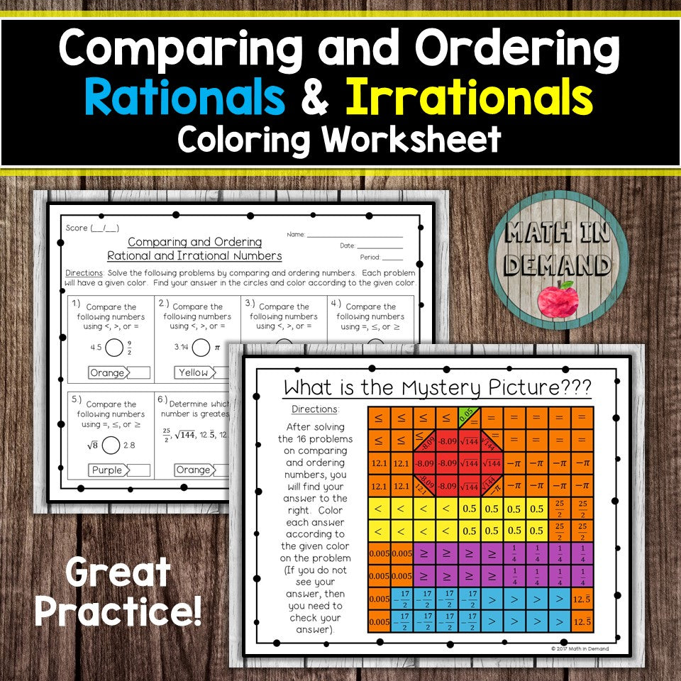 Comparing and Ordering Rationals & Irrationals Coloring Worksheet Pertaining To Rational Or Irrational Worksheet