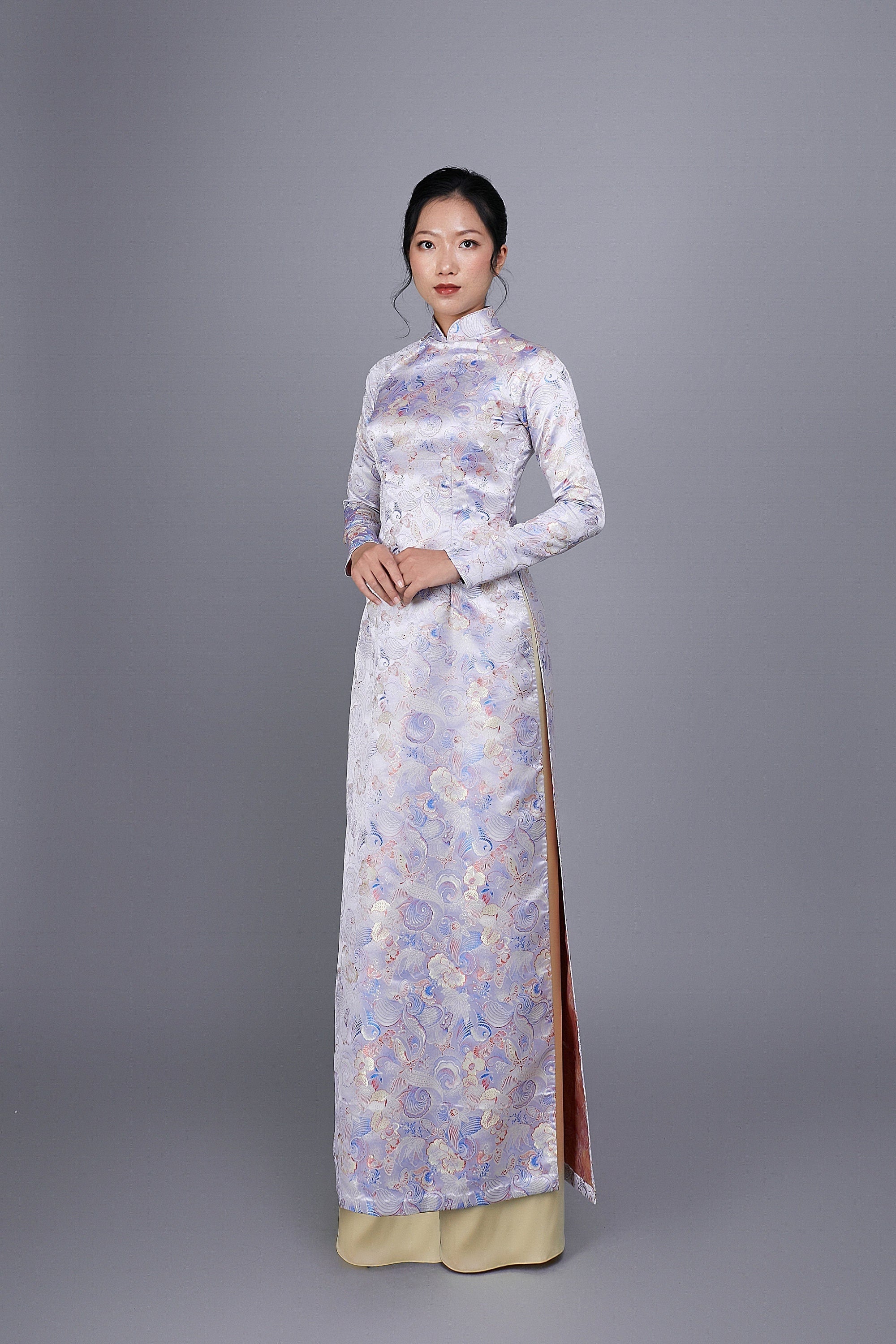 Custom made Vietnamese ao dai dress in red with embroidered