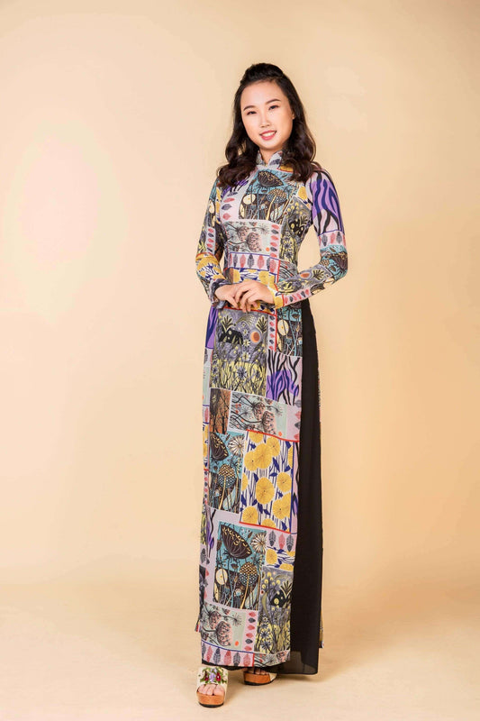 Custom made Vietnamese ao dai dress in yellow with embroidered, peacoc -  Mark&Vy Ao Dai