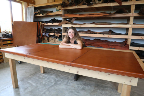 Custom leather countertop for Hillick & Hobbs Winery by Under the Tree, leatherworkers in Ithaca NY