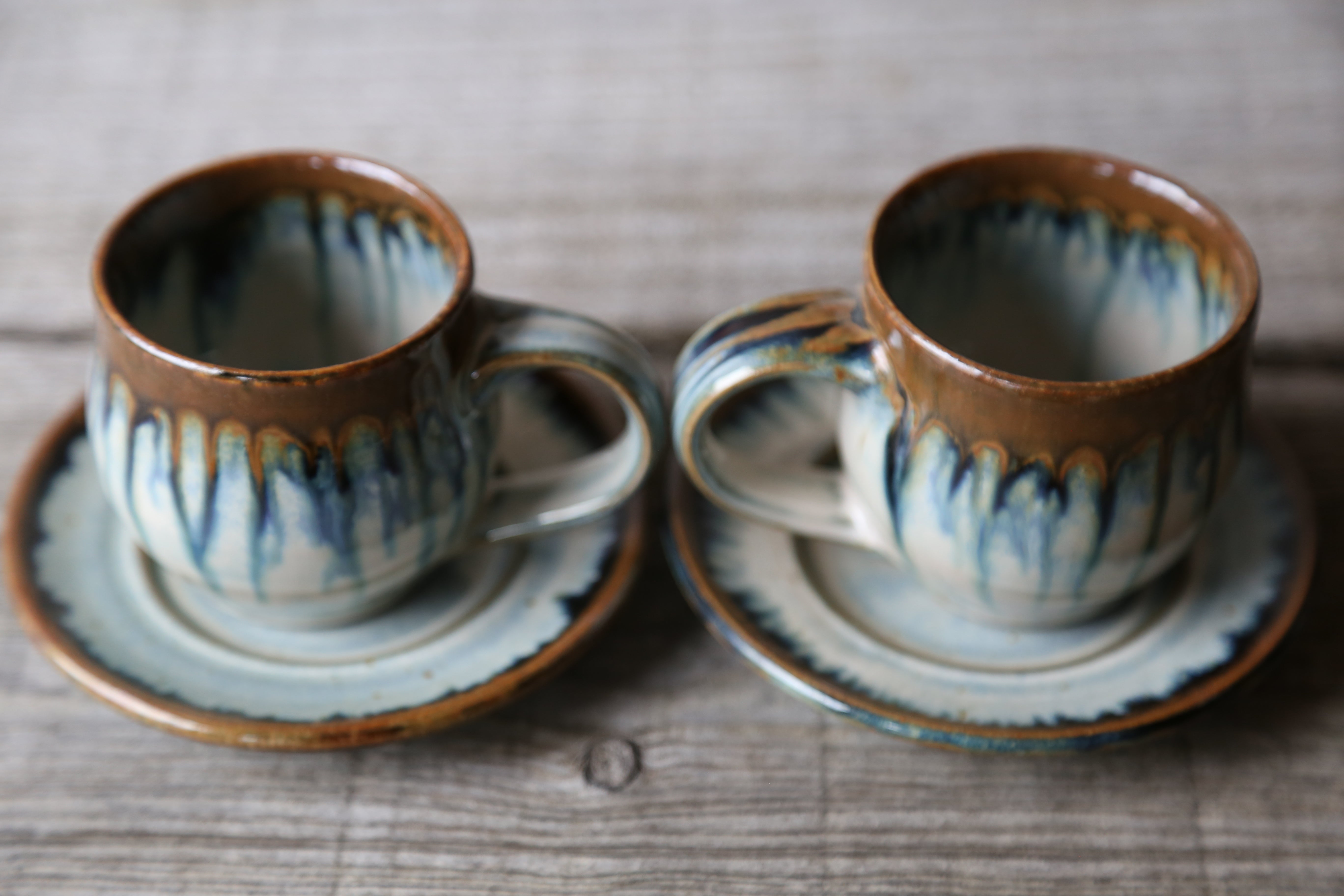 Pair of espresso cups in light blue glaze