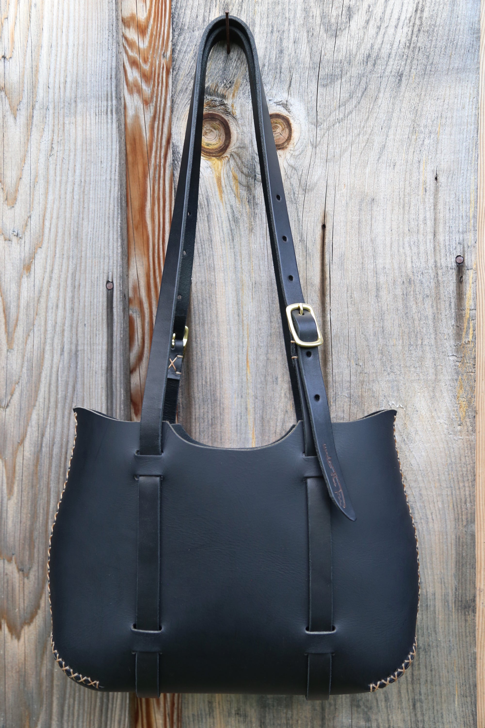 The Forest Tote in Black cordoban water buffalo