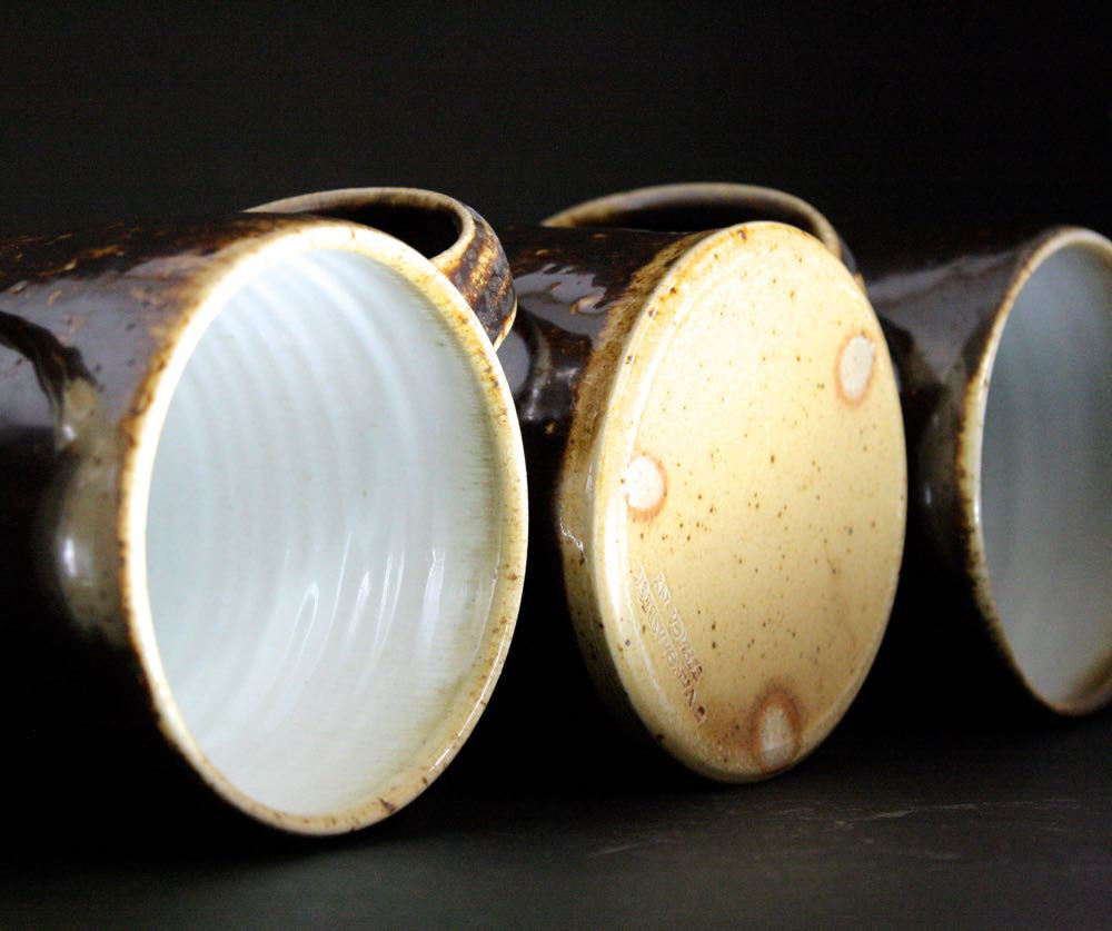 Pair of large woodfired  mugs in espresso.