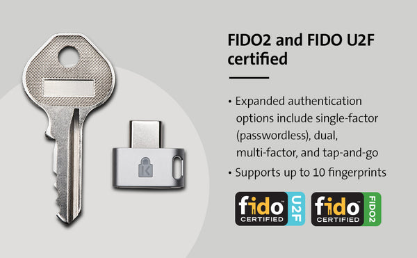 Kensington K64709WW VeriMark™ Guard USB-C Fingerprint Key – FIDO2, WebAuthn/CTAP2 and FIDO U2F – Cross Platform