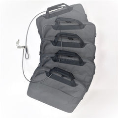 Serve as additional Security function by locking computer bags, luggage, etc, during setups, removal transportation.