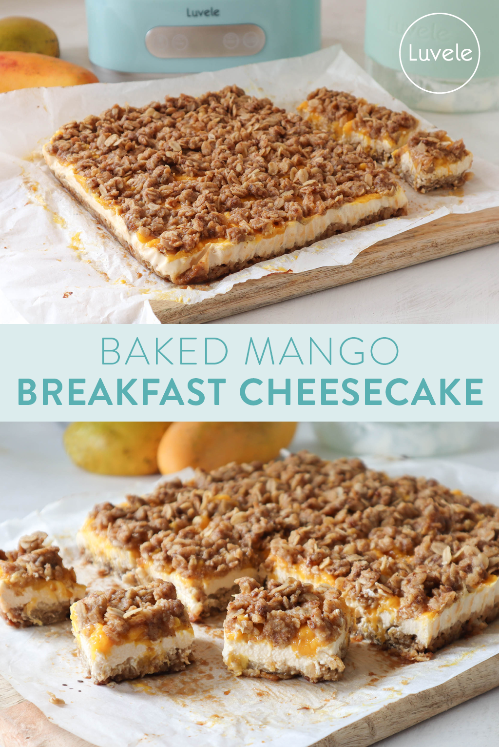 baked mango breakfast cheesecake bars