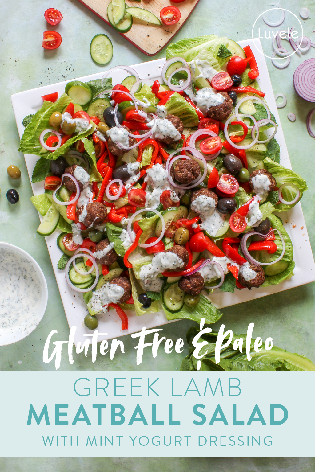 Greek lamb meatball salad with mint yogurt dressing