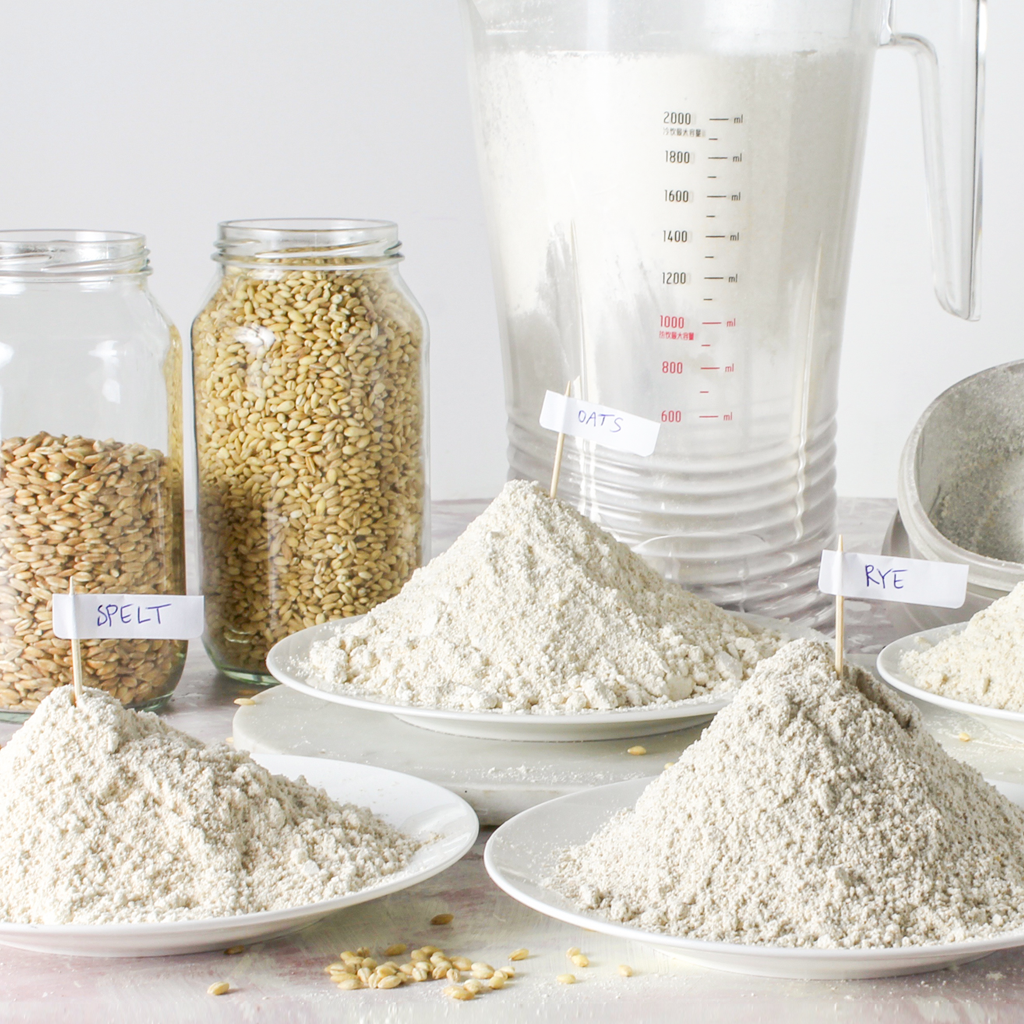 grinding whole-grains in a blender