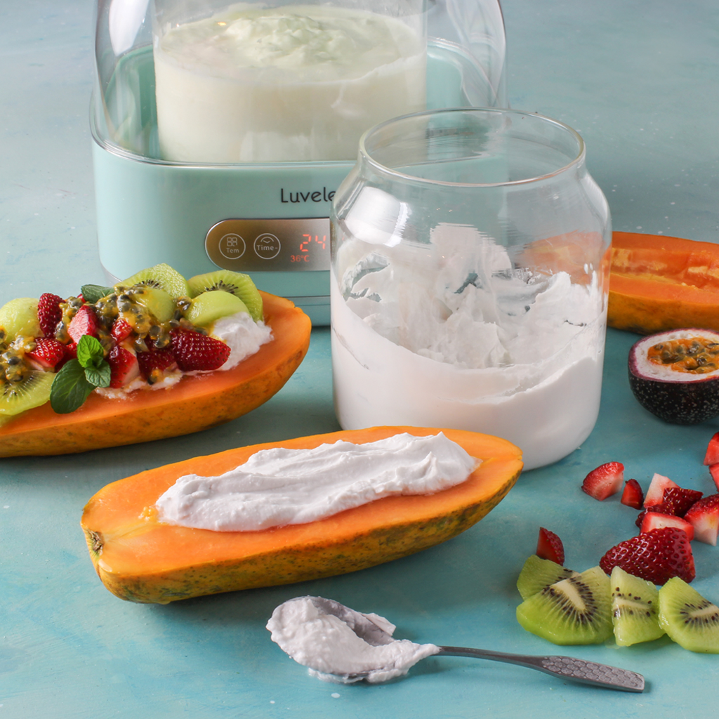 homemade yogurt papaya boats