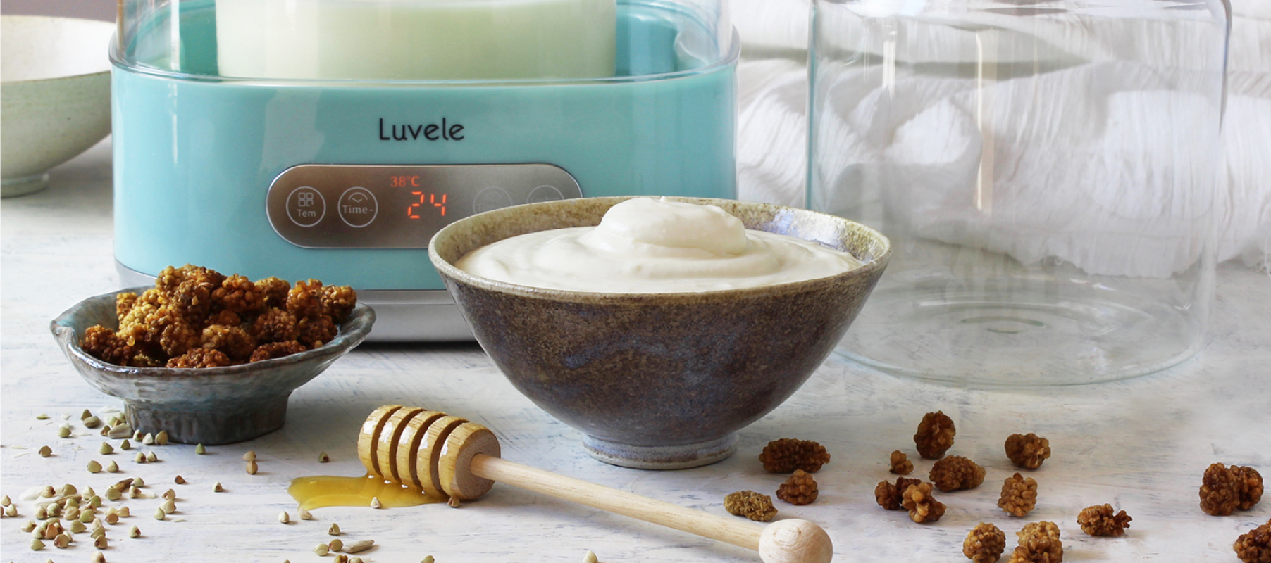 Yogurtera al baño maría con selector de tiempo y temperatura - Luvele