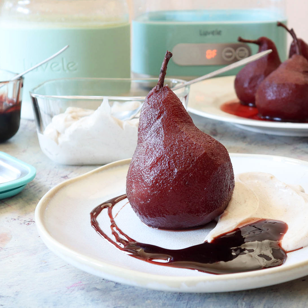 Spiced red wine pears