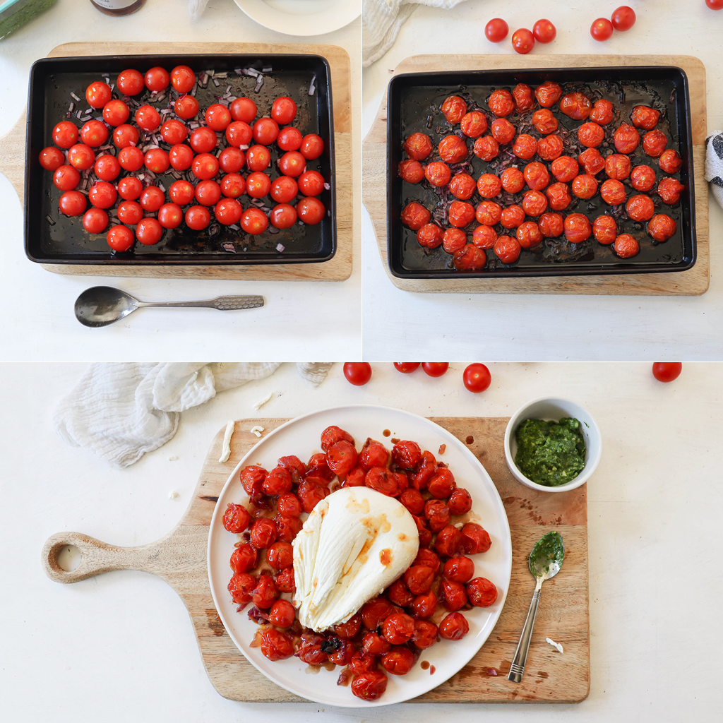 Labneh with roast cherry tomatoes and pesto