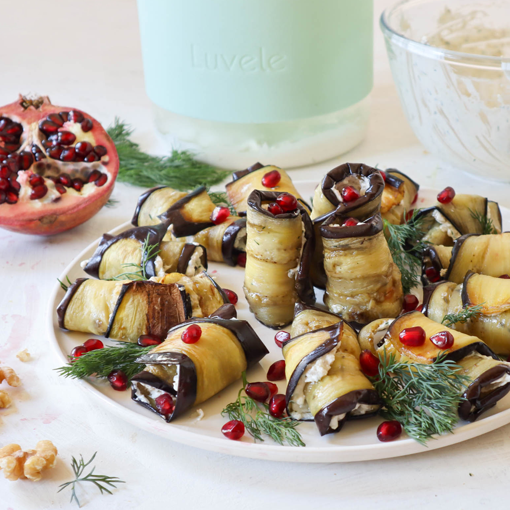 rolled eggplant with walnut labneh