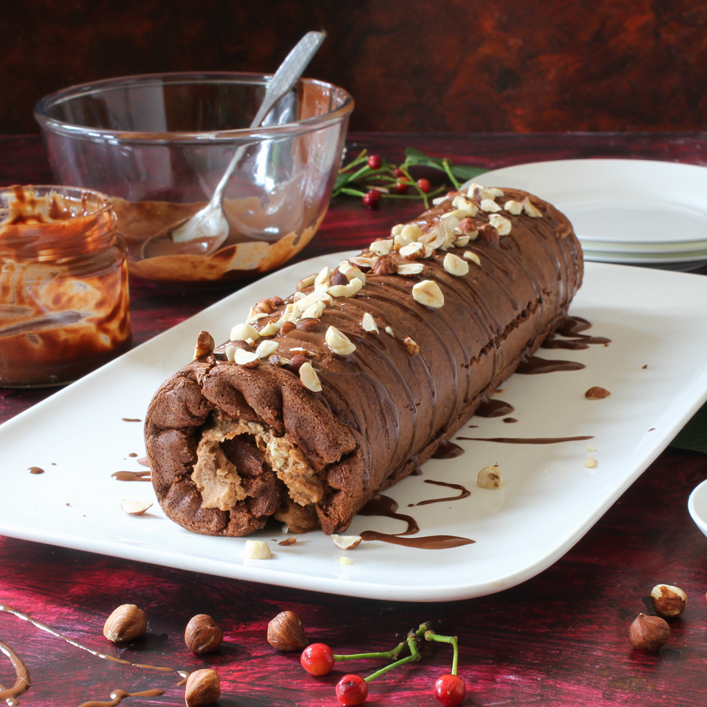 chocolate roulade with hazelnut mousse