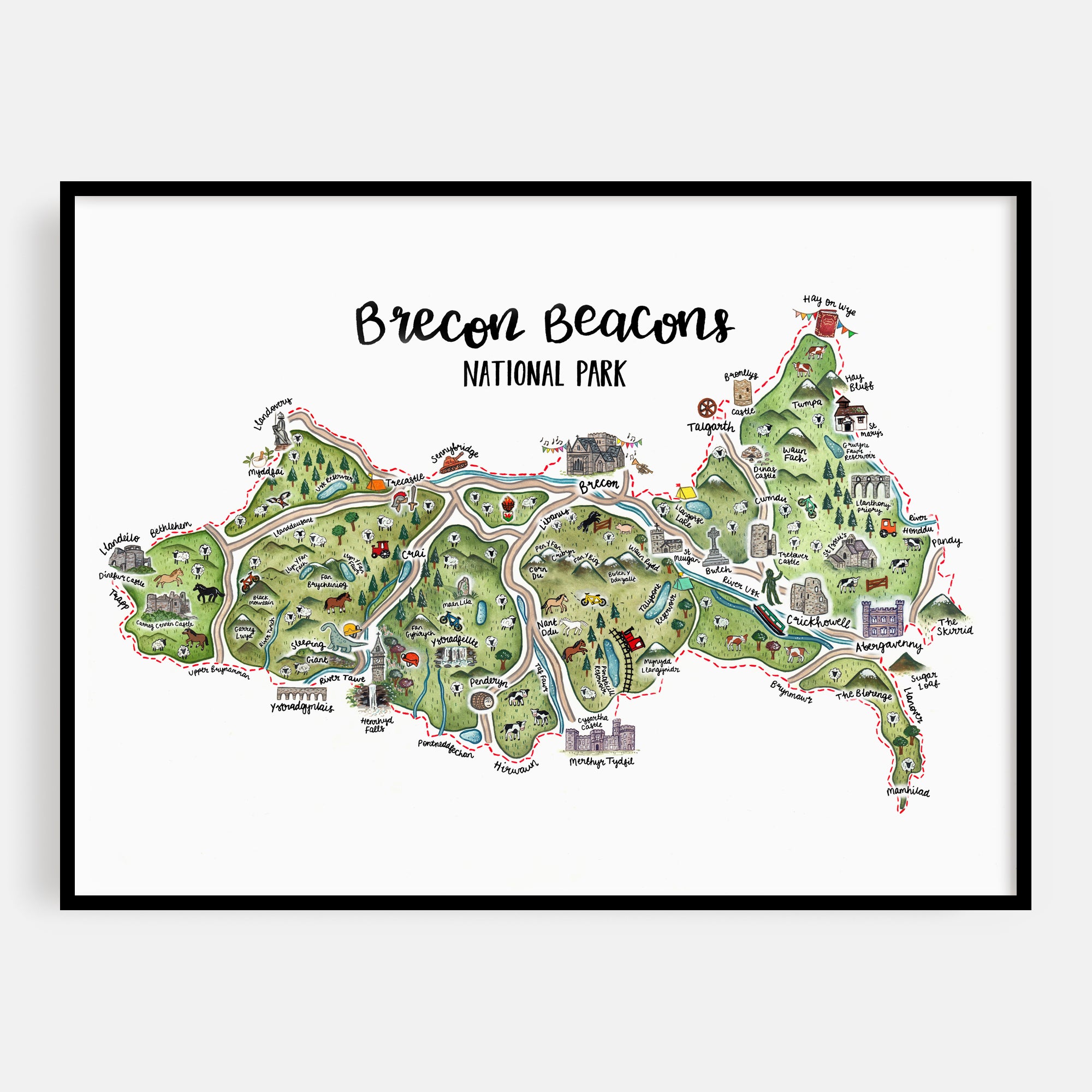 Brecon Beacons National Park Map Brecon Beacons National Park Map Print – Megan Tucker Illustration