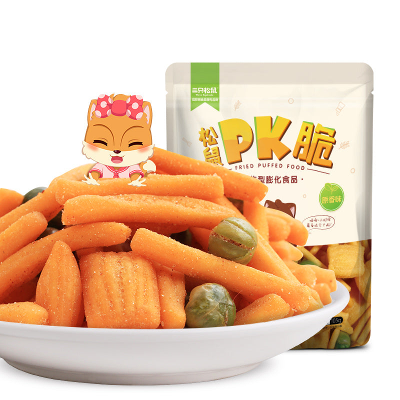 三只松鼠_松鼠PK脆105gx3袋】零食膨化休闲什锦童年小吃美味新品汇400款零食