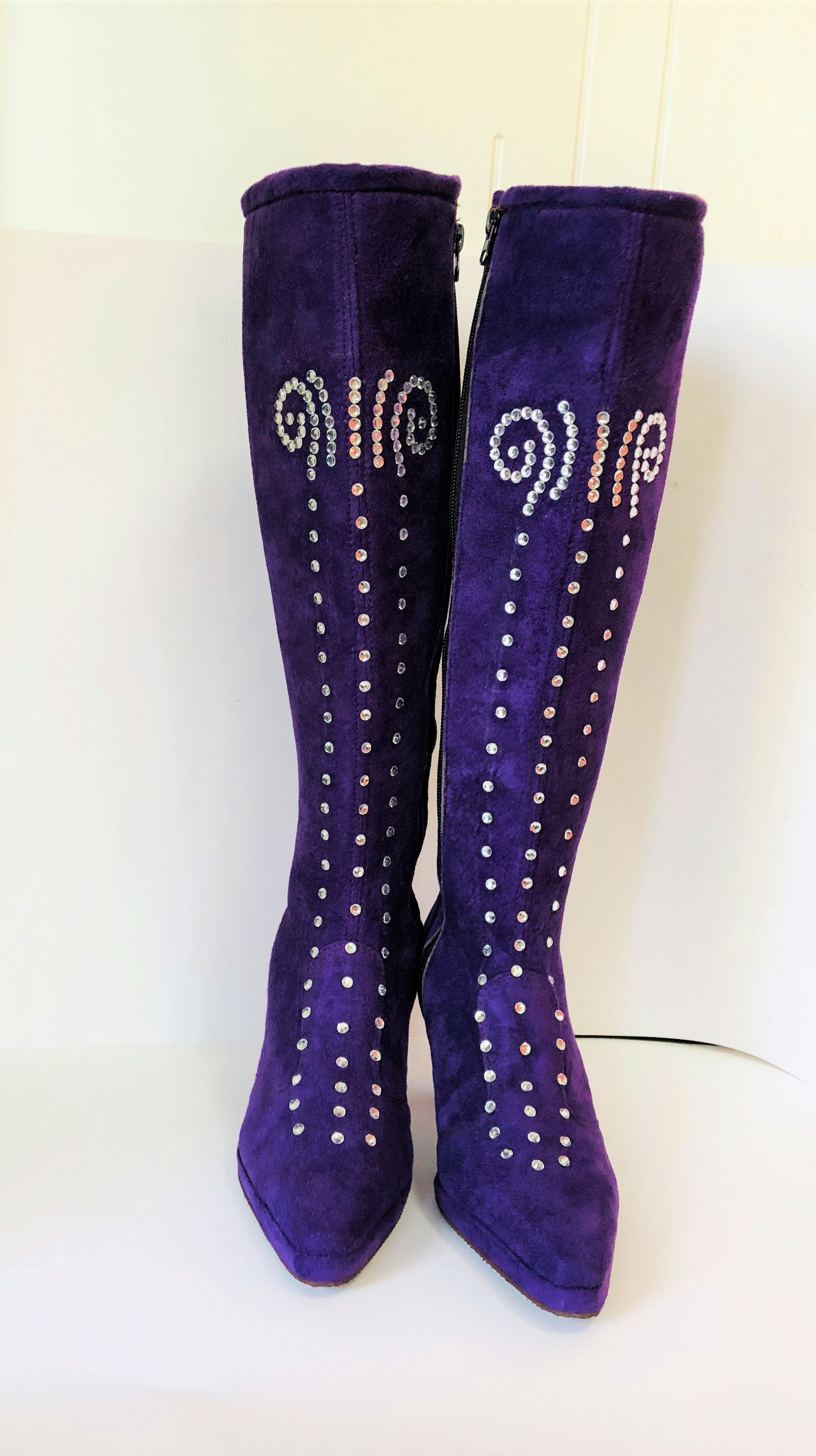 purple thigh high flat boots