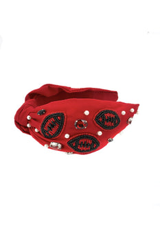 Headband: Beaded Red & Black Football