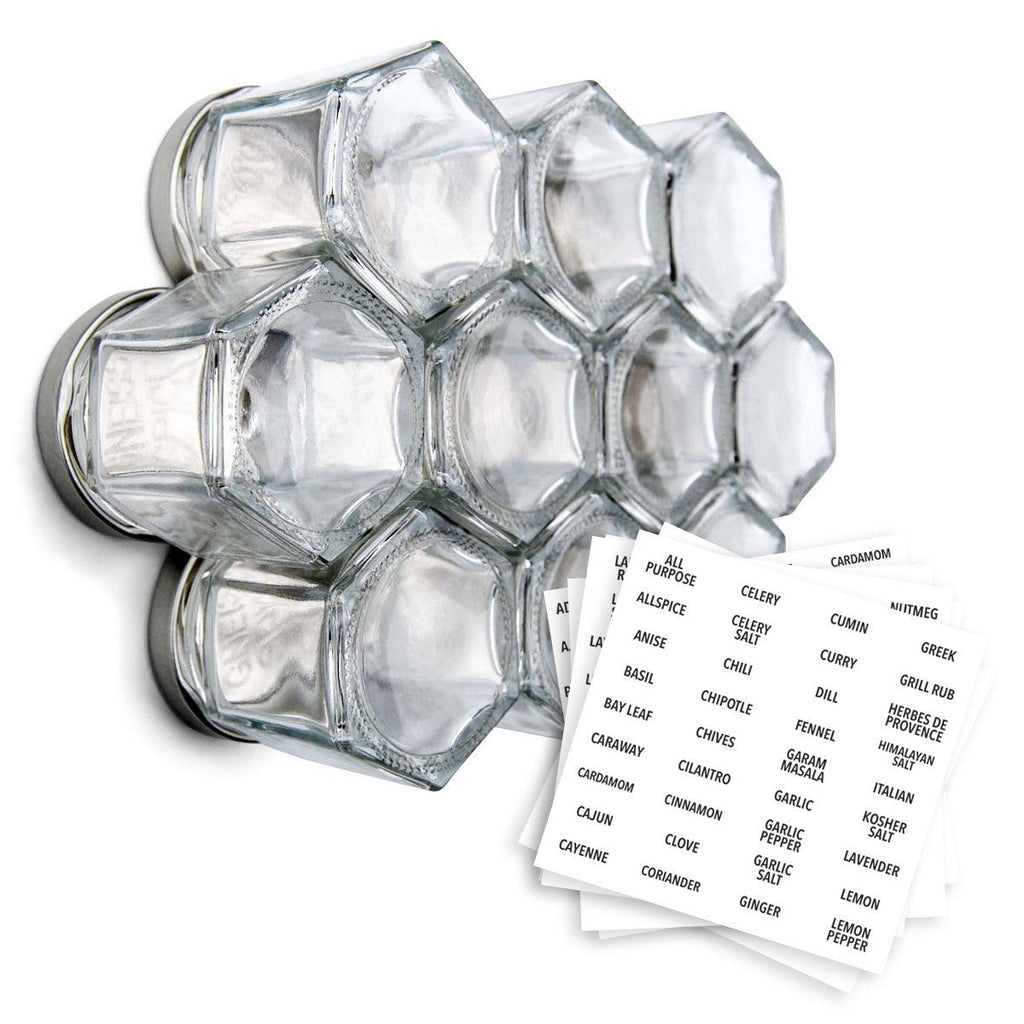 [15 Pack] Large 4Oz Magnetic Spice Jars - Glass - Fridge Mounted Spice Jars  - Sp