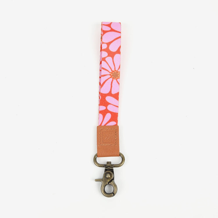 Upcycled Charm Wristlet Keychain ID Holder – Cotton Blossom Charm