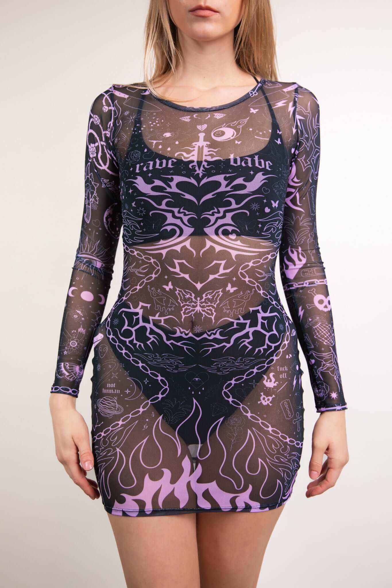 Image of Inkwork Long Sleeve Mesh Dress