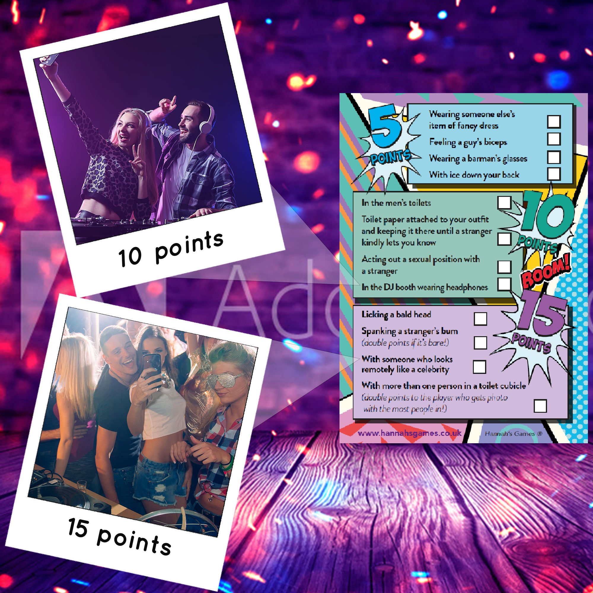 Selfie Hen Party Scavenger Hunt Challenge Game Cards - Hen Party Games