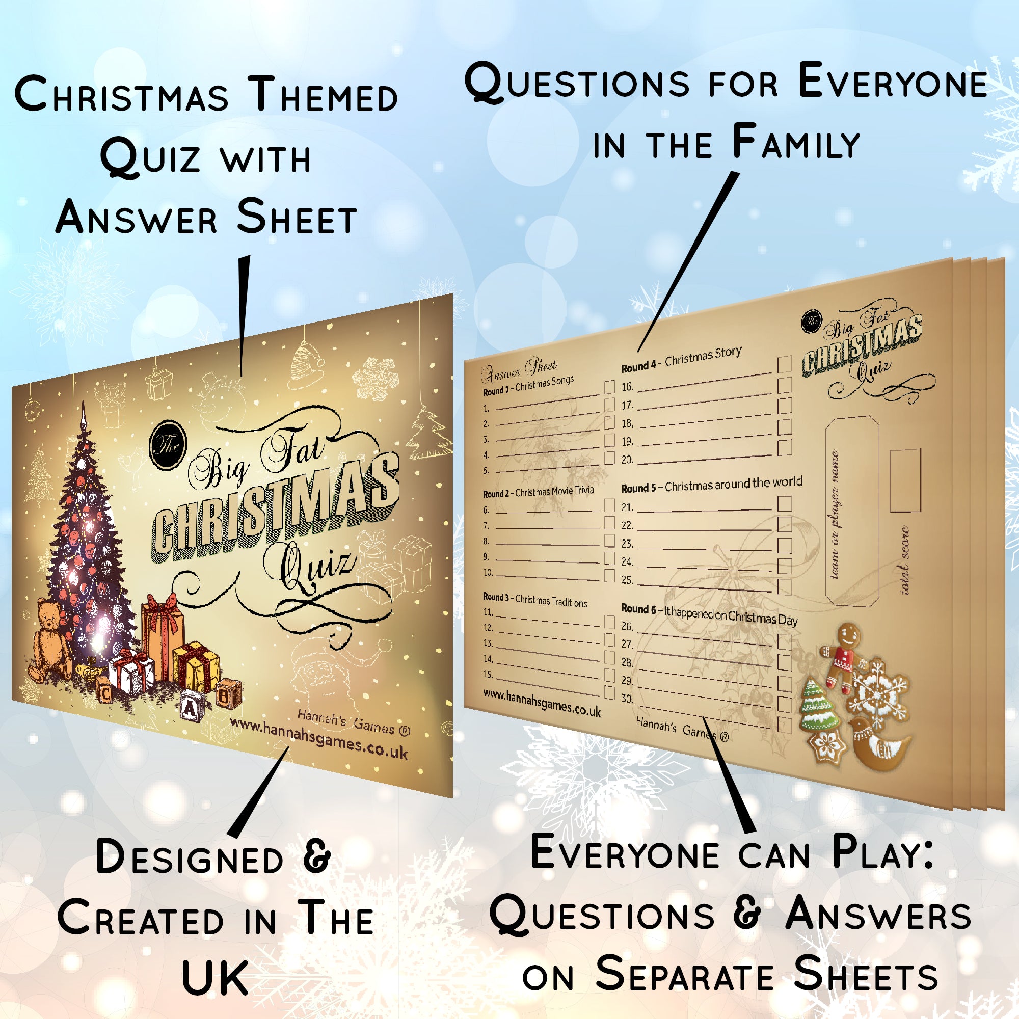 Christmas Trivia Game Pub Quiz Style Christmas Games From Hannah S Games Hannah S Games
