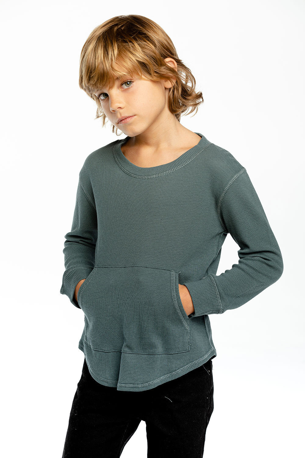 Boys Thermal Long Sleeve Crew Neck Shirttail Tee with Kanga Pocket ...