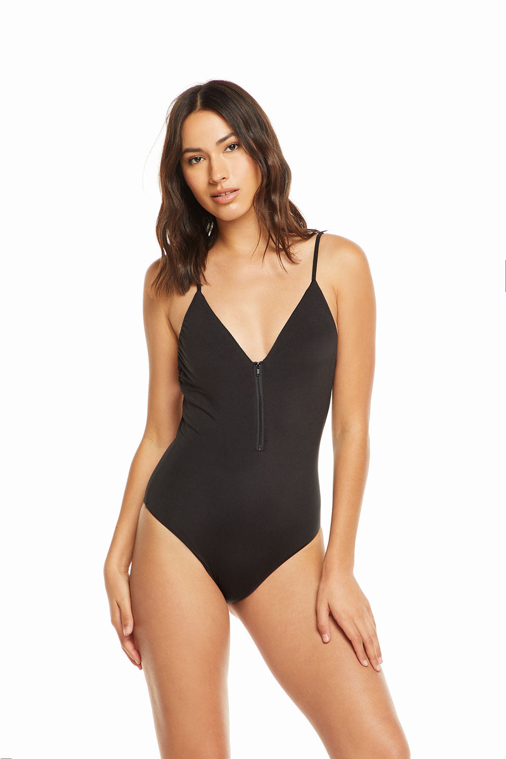 one piece zip front swimsuit