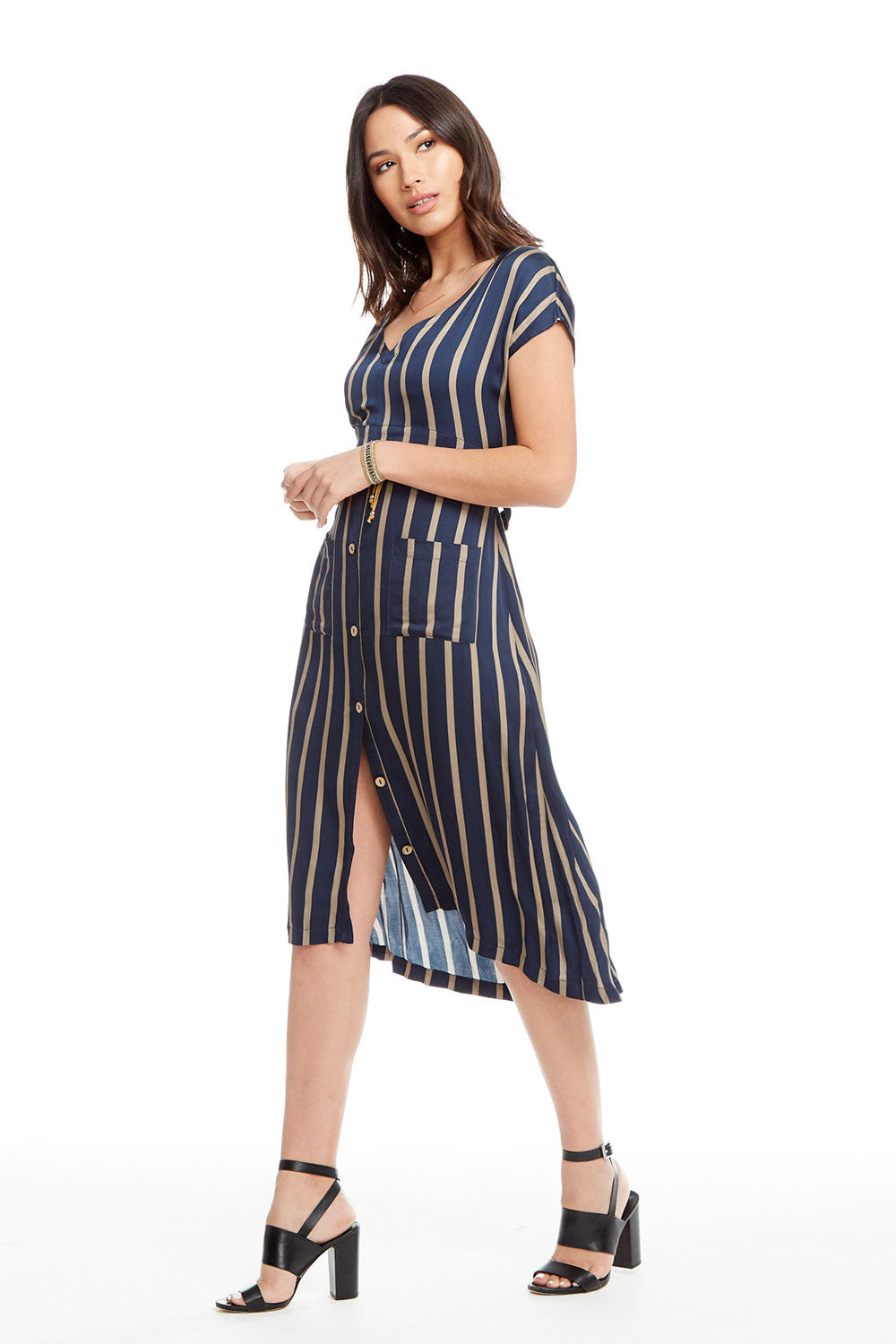 button midi dress with sleeves