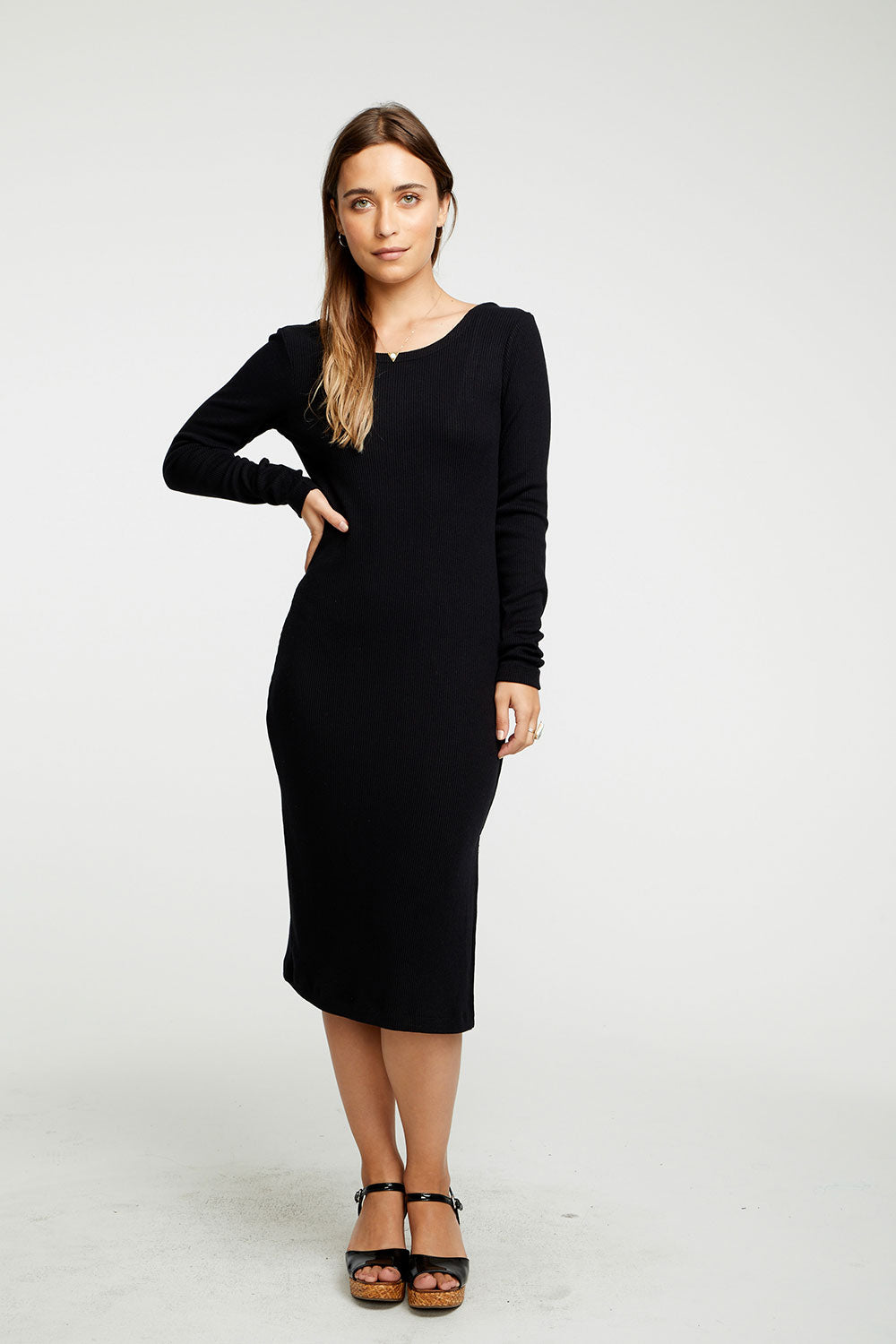 scoop back midi dress