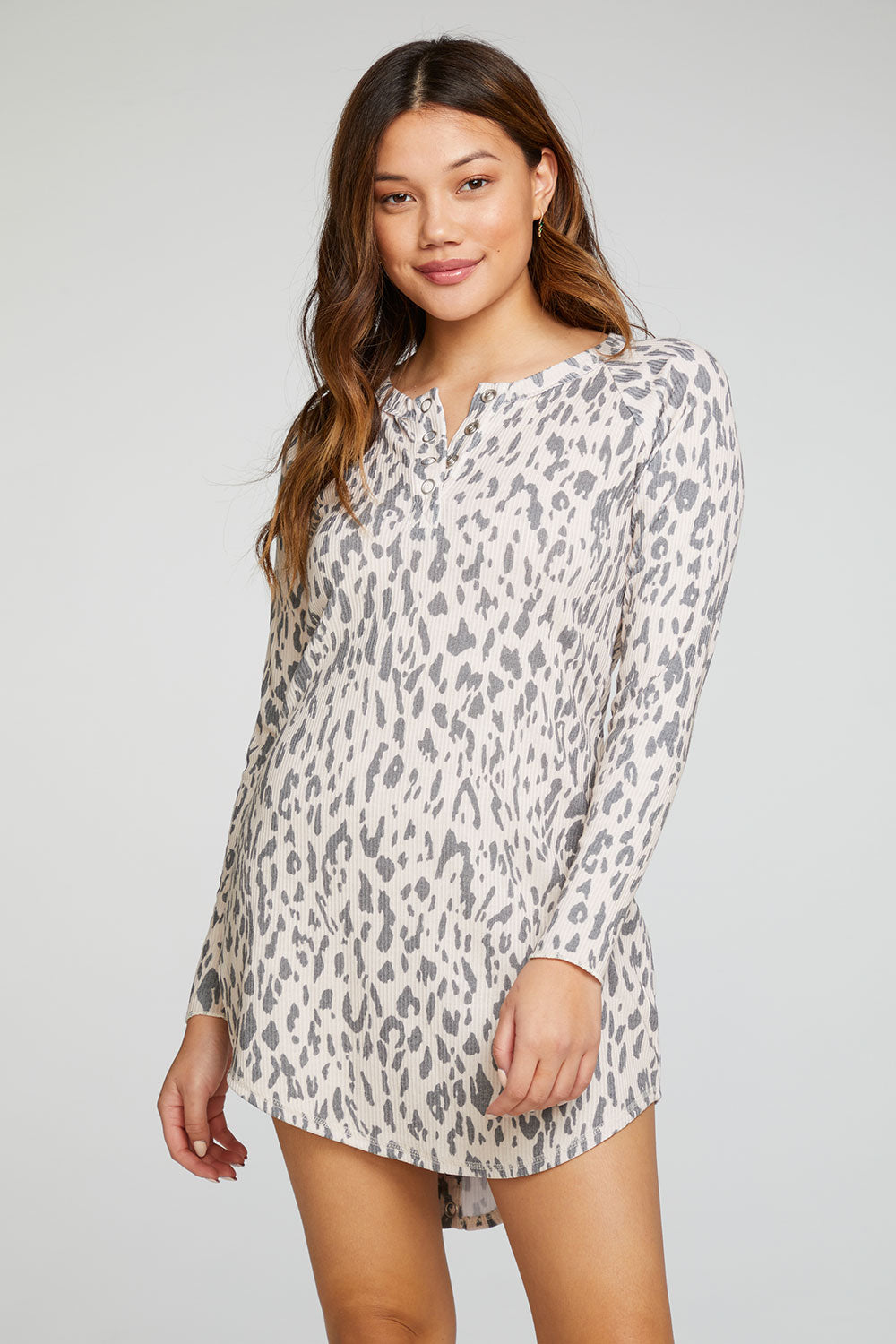 Rpet Love Rib Long Sleeve Henley Hi Lo Shirttail Dress