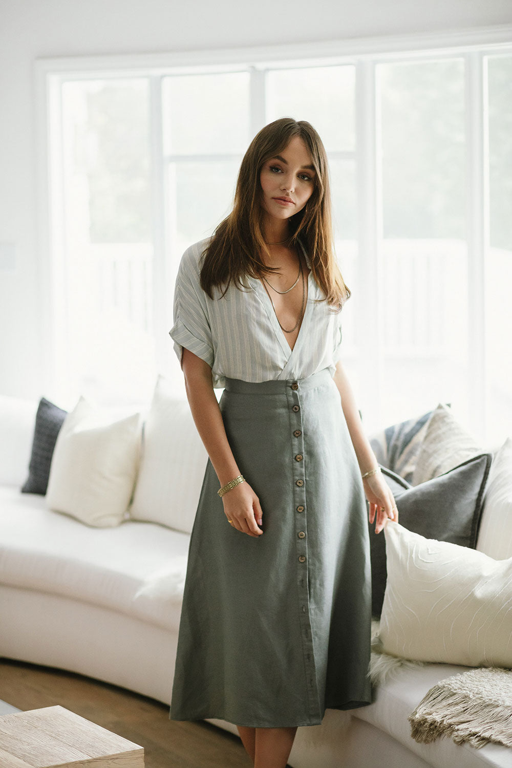 linen mid length skirts