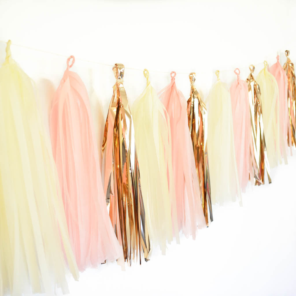 pink and gold tassel garland