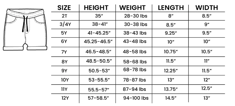 Rolled Shorts Size Chart