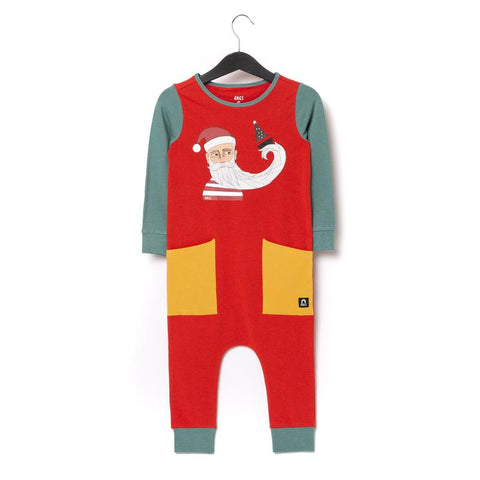 red and green santa clause christmas romper for baby boys and girls