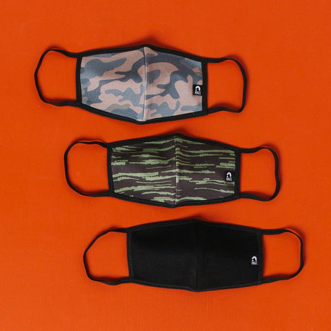 Kids Reusable Cotton Face Masks from Rags - Camo, Green Paint Roller, and Black Styles