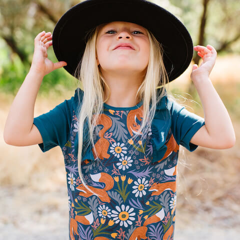 rags jumpsuit with flower pattern and cute hat