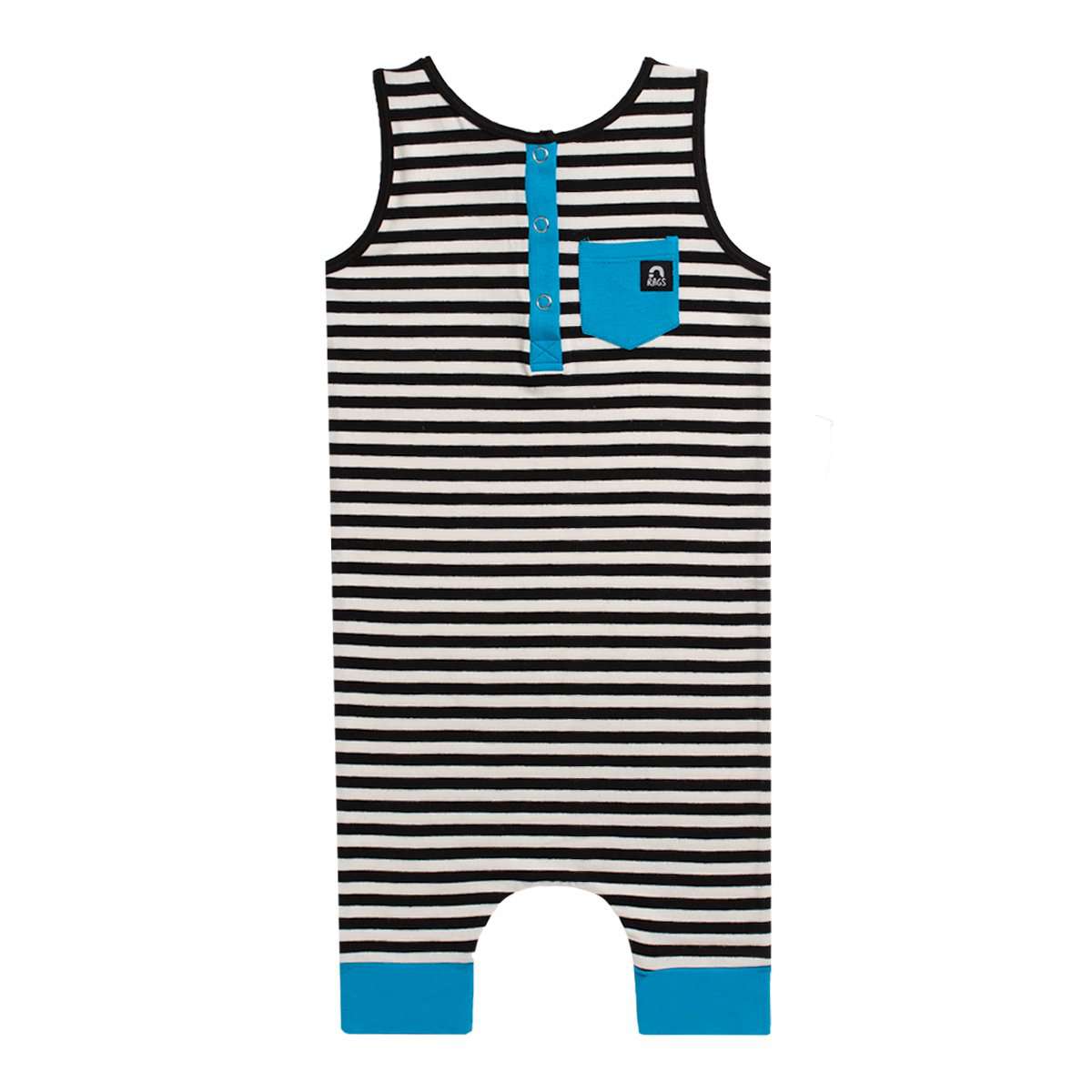 Image of Tank Henley Pocket Capri Rag - 'Black & White Stripe' - Electric Blue