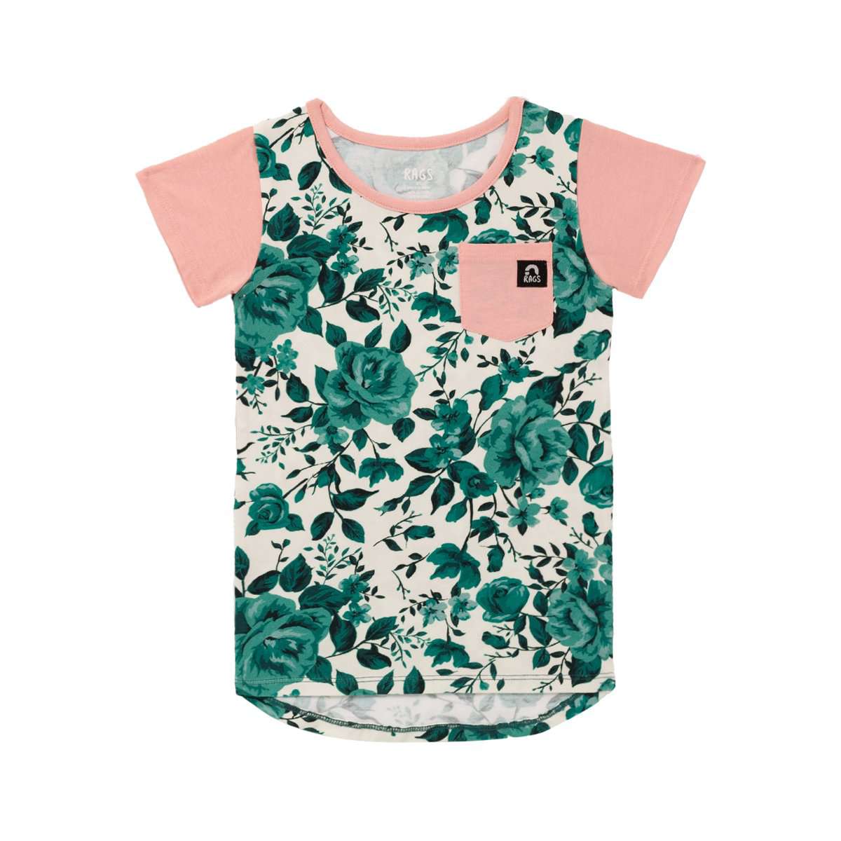 Image of Kids OG Style Chest Pocket Tee - 'Green Rose Floral' - Signature Collection