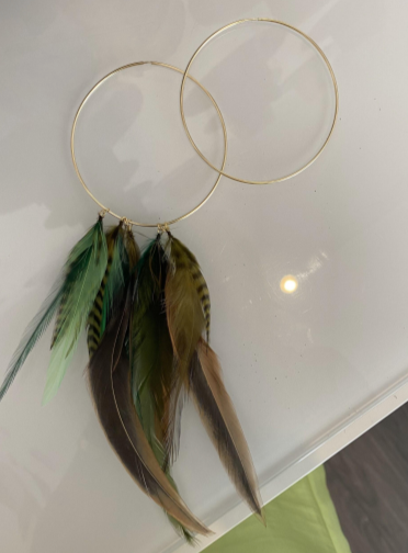 Asymmetrical Gold Hoops with Feather Accent